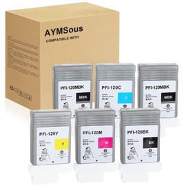 AYMSous Compatible Ink Cartridge Replacement for Canon PFI-120 PFI 120 for Canon imagePROGRAF iPF TM-200 TM-300 TM-305 TM-205 (2 Matte Black, 1 Black, 1 Cyan, 1 Magenta, 1 Yellow, 6-Pack)