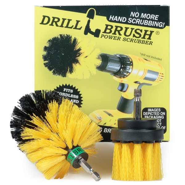 2 Piece Drill Brush Mini Size Long Bristle Medium Stiffness Drill Powered Cleaning Brush Kit for Cleaning Tile, Grout, Shower, Bathtub, and General Purpose Scrubbing by Drillbrush