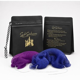 SubSahara Esponja de red africana auténtica - 2 piezas exfoliantes para todo tipo de piel, ideal para el uso diario de rostro y cuerpo, duradera, exfoliación suave (azul y