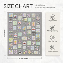 Cute Nail Art Stickers Decals Summer 5D Embossed Stickers Design Self-Adhesive Nail Art Decals for Women Girl DIY Manicure Decorations