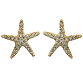 Navachi 18k Gold Plated Starfish Star Fish Crystal Stud Earrings, Crystal