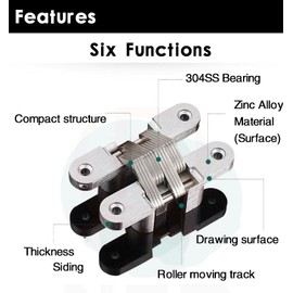 Generic Stainless Steel 304 Hidden Hinge, 2PCS Brushed Finish, Folding Door Hinge with Screws, 13X45mm, 180 Degree, 5-50kg, Silver
