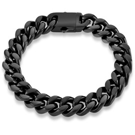 YL Cuban Link Bracelet Solid Stainless Steel, 11mm Rhodium Black Filled Titanium Steel Chain Wrist Punk Bracelets for Men Women, Upgrade Buckle Clasp