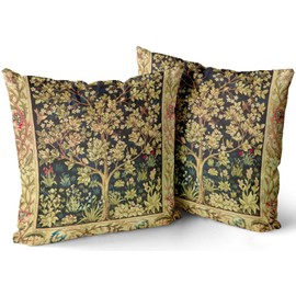 LEKAIHUAI Home Decoration Throw Pillow Cases Covers William Morris Tree of Life Floral Vintage Art Pillowcases European Two Sides Print 26x26 Inches Set of 2