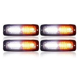 Nrgedzam 4PCS 12-LED Amber/White LED Strobe Lights Kit, Mini Strobe Flashing Emergency Warning Lights for Trucks Surface Mount Strobe Lights for Vehicles Car Tow Bus Tractor, Sync Feature Ultra Slim