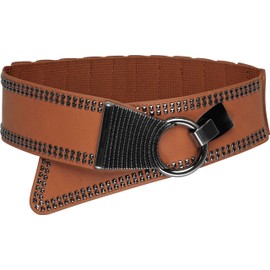 BlackButterfly Wide Elastic Stretch Retro Metal Interlock Buckle Belt (Light Brown, S)