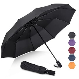 ZOMAKE Compact Umbrella, Auto Open & Close Travel Folding Umbrella, Windproof Fast Drying Umbrella with 10 Ribs, Slip-Proof Handle Design for Easy Carry(Black/New)