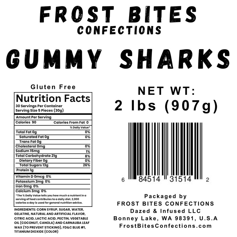 Sour Sharks Gummy Candy, Blue Raspberry, Bulk, 2 Pounds