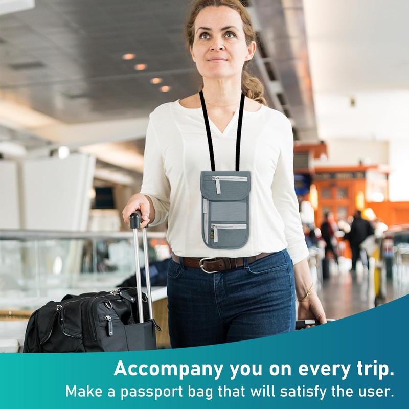 Travel Neck Wallet, RFID Blocking Passport Holder with Adjustable Neck