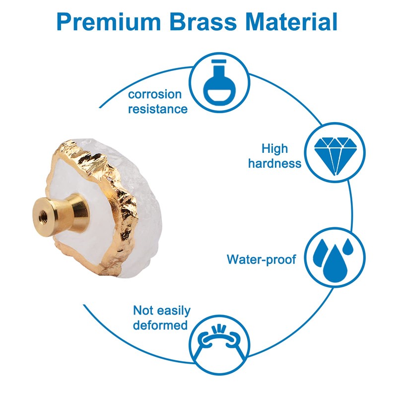 INCREWAY Stone Cabinet Knobs,4PCS Natural Crystal Drawer Handles with Golden