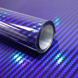 Lypumso 2D Holographic Carbon Fiber Vinyl Wrap, High Gloss Blue Rainbow Chrome Wrapping Vinyl Film with Air Release Technology Self Adhesive DIY Paint Replacement Wrap Roll 1ft x 5ft