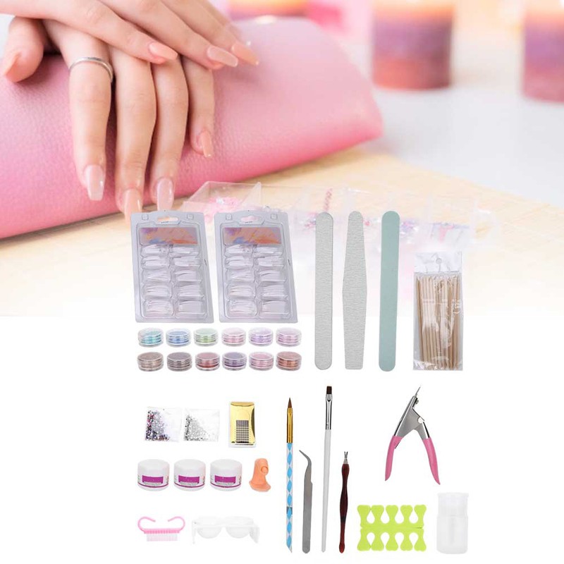 Nail Manicure Set Glitter Powder Nail Tips Brush Nail Art