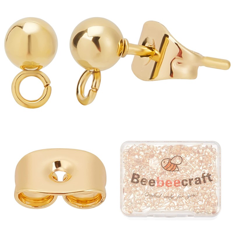 Beebeecraft 100Pcs 4mm Ball Earring Studs for Jewellery Making
