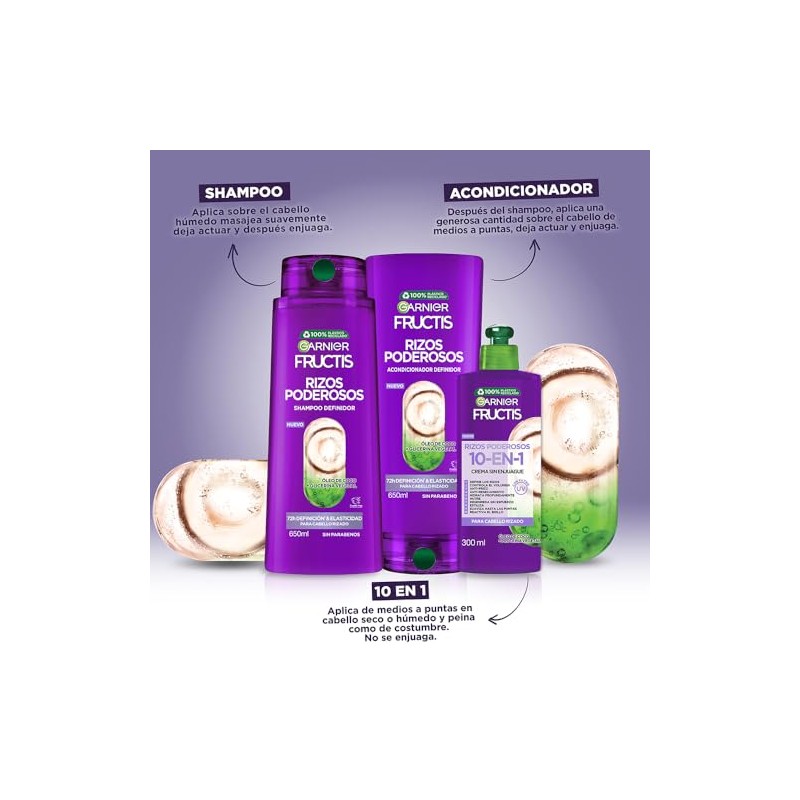 Garnier Fructis Crema para Peinar Rizos Poderosos, 300 ml