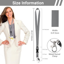 Segus Lanyard with Carabiner, Pack of 20 Long Lanyards, Lanyards with Carabiner, Stable Key Chain Strap for ID Holder, Plastic Cards (Dark Grey)