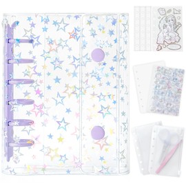 A7 Sealing Book, 20 Refills, 10 Dedicated Backing Paper, 2 Zippered Pockets, 2 Underlayment, Binder Seal Storage, 6 Holes, Push Up, Cards, Photo Organization, Star Pattern, Purple