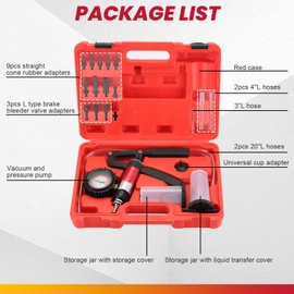 DASBET 21PCS Hand Held Vacuum Pressure Pump Tester Set 2 in 1 Brake Bleeder Kit Brake Clutch Fluid Bleeder Tool Kit for Automotive with Gauge Adapters Brake System Bleeding Tools