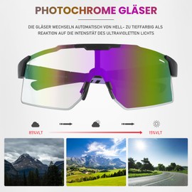 DUDUKING Sunglasses, Self-tinting Polarised Cycling Glasses, Men and Women, Sports Glasses, Cycling Glasses for Cycling, Running, Golf, Baseball Glasses (Purple)