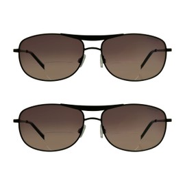 proSPORT Aviator Bifocal Sunglass Sun Readers +3.00 2 Pairs Black Gunmetal Frame Smoke Lens for Men and Women