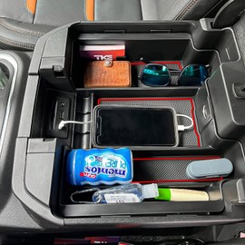 TACOBRO Center Console Organizer Compatible with 2020-2023 Silverado/Sierra 2500/3500HD/ 2019-2022 Chevy Silverado 1500 / GMC Sierra 1500 Accessories - Full-Coverage Insert Tray, ABS material,Red