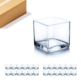 WGV Cube Glass Vase Bulk, Candle Holder, 3"x3"x3", Clear Elegant Floral Accent Container Planter Terrarium Storage for Wedding Party Ceremony Event Office Home Decor, 24 Pieces