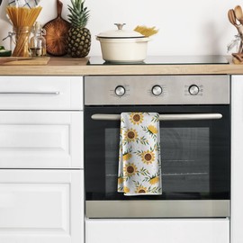 Hcaredee Funny Kitchen Towels,Sunny Sunflower Dishcloth,16x24 Inch Spring Summer Flora Napkin,Absorbent Microfiber Hand Towel,Tea Rags for Decor,Gifts for Hostess Mom New Home Women Housewarming