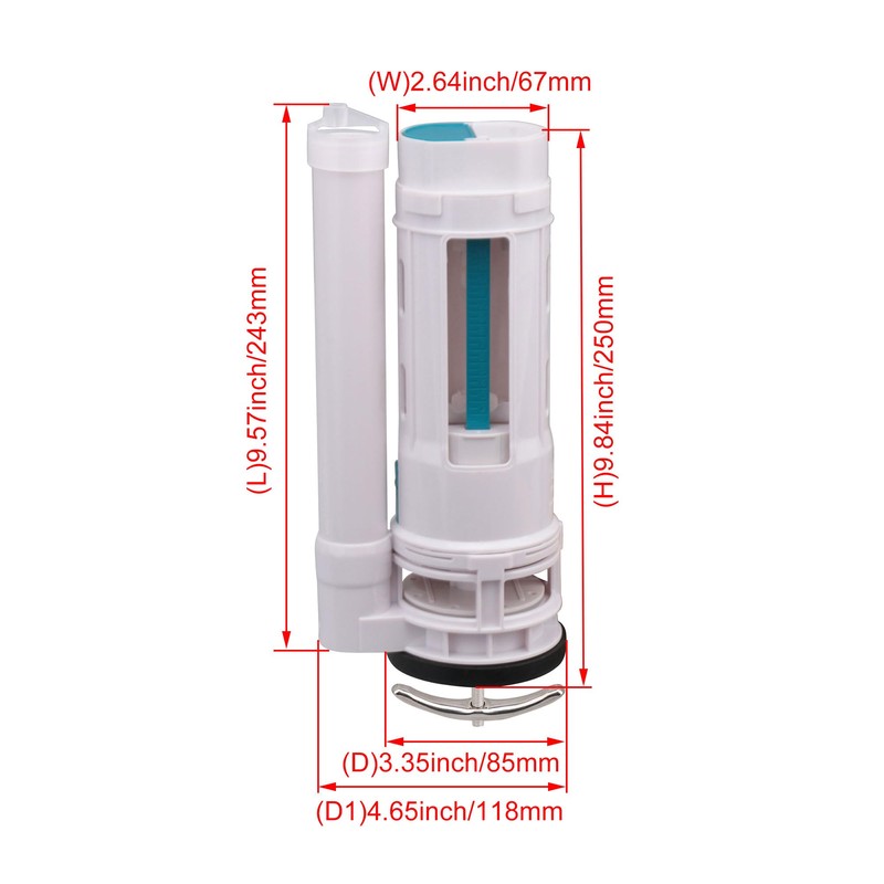 White 250mm Height Toilet Push Button Valve Element Dual Flush