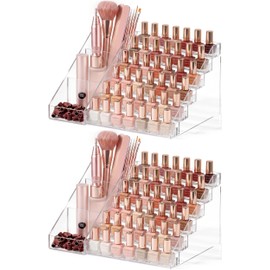 6 Tier Nail Polish Organizer with Nail Supplies Organizer, Quick Assembly Clear Acrylic Nail Polish Holder Display Stand for Gel Polish (2 Pack)