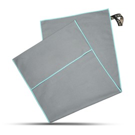 PEAQUE Microfibre Fitness Towel with Structure, Envelope for Non-Slip Hold, Quick-Drying, Sports Towel for Gym (Grey/Turquoise, 100 x 40 cm)