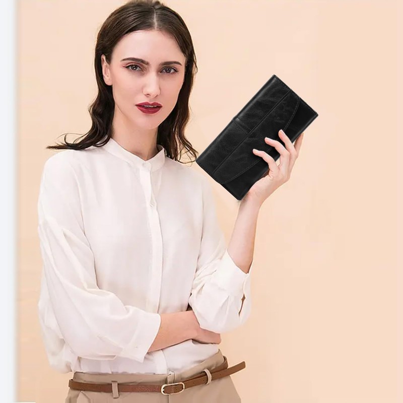 FALAN MULE Womens Large Capacity Leather RFID Blocking Card Holder