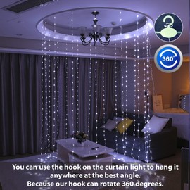 HXWEIYE 300LED White Fairy Curtain Lights for Bedroom, 3mx3m 8 Modes USB Plug in Window Christmas Led String Hanging Lights with Remote for Backdrop Wedding Party Home Garden Outdoor Indoor