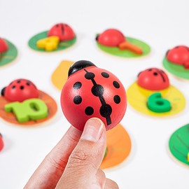 Montessori Ladybugs, Wooden Counting Puzzle - 1-10 Number Matching Toy for Preschool Kids, Ages 2-5 - Sorting & Fine Motor Skills Toys