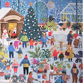 Festive Christmas Market Shopping - Santa's Grotto Premium Art - Eco Board Christmas and New Year Greeting Cards - 145 x 145mm - Pack of 5