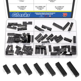 Glarks 70pcs 6/8/10/12/14/16/18 Pin 2mm Pitch Dual Row Straight Box Header Kit, 7 Sizes IDC Socket Connector, IDC Box Headers, Dual Pin Box Headers for PCB Electronic Equipment Projects