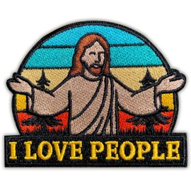 I Love People Jesus Patch 3 Inches Funny Embroidered Meme Patches for Backpacks, Vests, Jackets, Jeans, Hats