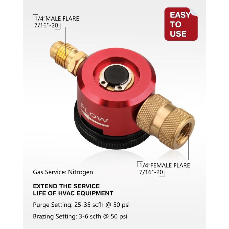 Nitrogen Purging Tool,Hvac Tool for Quickly And Easily Adjusting Nitrogen,Red