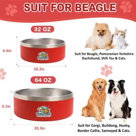 Small Stainless Steel Dog Bowls (32oz) – Cute Red Puppy Food & Water Bowl | Non-Slip Metal Cat & Dog Dishes | Durable Pet Feeding Bowls for Small Dogs & Cats