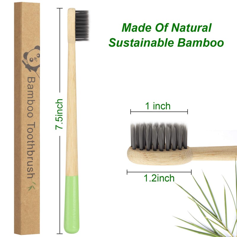 NUDUKO Biodegradable Charcoal Toothbrush Bamboo Toothbrushes - 6 Pack Eco-Friendly,