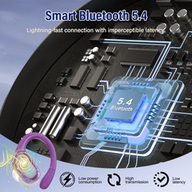 Qecnato Bluetooth Headphones Sport, 75H, In-Ear Headphones Wireless Bluetooth 5.4, HiFi Stereo, Earphones with 4 HD ENC Mic, LED Display, IP7 Waterproof Wireless Headset with Ear Hooks, Light Purple