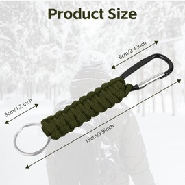 OFFCUP Paracord Keychain with Carabiner Clips 2 Pack, Paracord Keyring Clip with Ring Hanger, Carabiner Key Holder Braided Lanyard for Backpack Survival Camping Keys Hiking (Black+ Green)