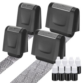 PATIKIL Identity Theft Protection Roller Stamp, 4Pcs 0.7/1.7" Confidential Roller Stamp Privacy ID Police Stamp Roller for Security ID Address with 8Pcs Refills, Black