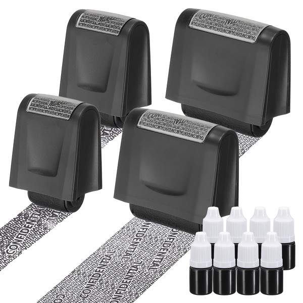 PATIKIL Identity Theft Protection Roller Stamp, 4Pcs 0.7/1.7" Confidential Roller