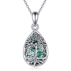 ONEFINITY Tree of Life Urn Necklace for Ashes Sterling Silver Mass Agate Cremation Necklace for Ashes Keepsake Memory Jewelry for Women (Moss Agate Tree)
