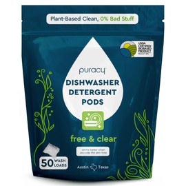 Puracy Dishwasher Pods, Dishwasher Detergent, Free & Clear Dish tabs - Enzyme-Powered, Spot & Residue Free - TikTok Trend Items, Must Haves from TikTok Made Me Buy It (Free & Clear, 50 Count)