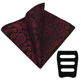 GHTIYLP Men's Handkerchiefs with Pocket Square Holder Paisley Pocket Square Handkerchief for Men Wedding Party Business (Burgundy)