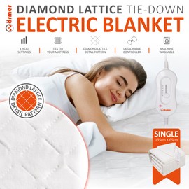 Wärmer Diamond Lattice Tie Down Electric Heated Blanket - Control with 3 Heat Settings, Detachable Controller, Machine Washable - Single Size 135cm x 65cm