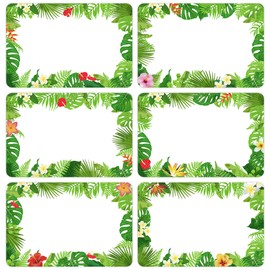 Wonmon 180 PCS Tropical Name Tags Stickers, Self Adhesive Tropical Leaves Flowers Style Name Stickers for Back to School Classroom Office Students Cubby Locker Clothes Themed Party, 2x3 inch