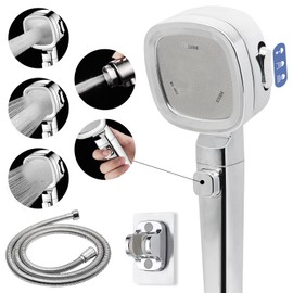 Rv Shower Head with 60" Hose and On Off Switch, 3 Spray Modes High Pressure Water Saving Shower Head with Adhensive Holder for RV, Camper, Travel trailer and Motorhome (Chrome)