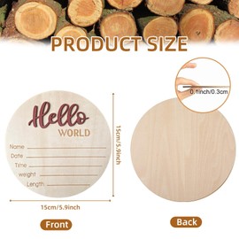 Baby Announcement Sign, ​5.9 Inch Wooden Hello World Newborn Signs, Birth Announcement Sign, Baby Shower Hospital Nursery for Newborn Boys and Girls (Tea Red)