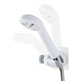DeHUB Showerhead Holder with Adjustable Angle and Shower Towel Hook for Bathroom, Shower, Swimming Pool, Easy Installation, No Drilling, No Glue, Wall Mounted, White